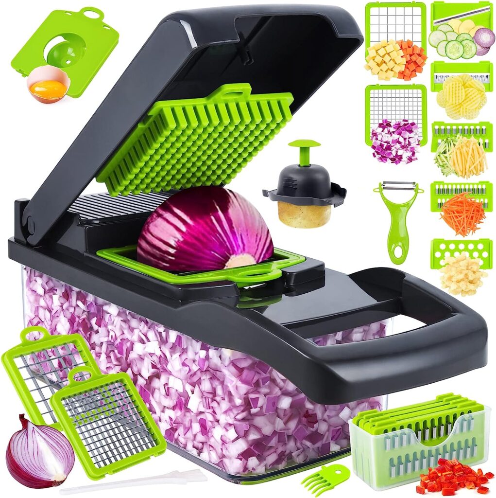 Vegetable Chopper, Pro Onion Chopper, 14-in-1 Multifunctional Food Chopper, Kitchen Vegetable Slicer Dicer Cutter, Veggie Chopper with 8 Blades, Carrot and More