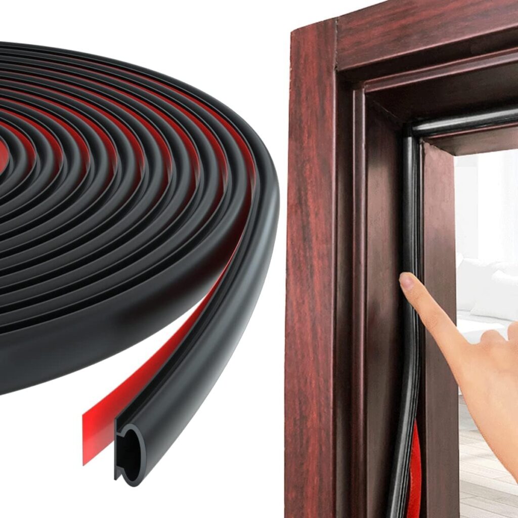 SBeynant 19.7Ft Door Weather Stripping, Self-Adhesive Rubber Seal Strip (Black)